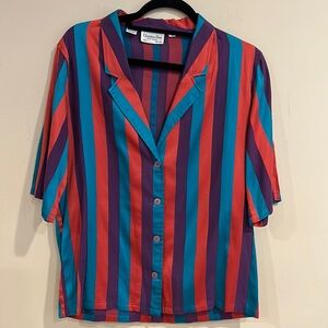 Vintage Christian Dior Striped Cotton Blouse Sz Small